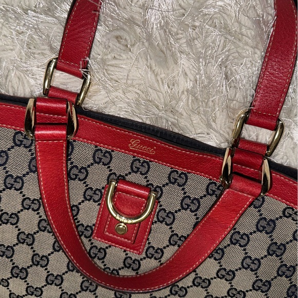 Vintage Gucci Large Abbey D Ring Tote - Red/Navy Blue - Picture 4 of 16